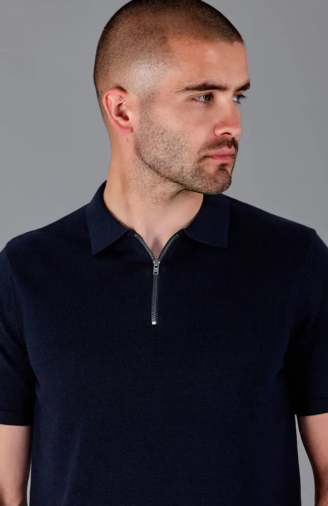 Fine Cotton Short Sleeve Zip Neck Polo